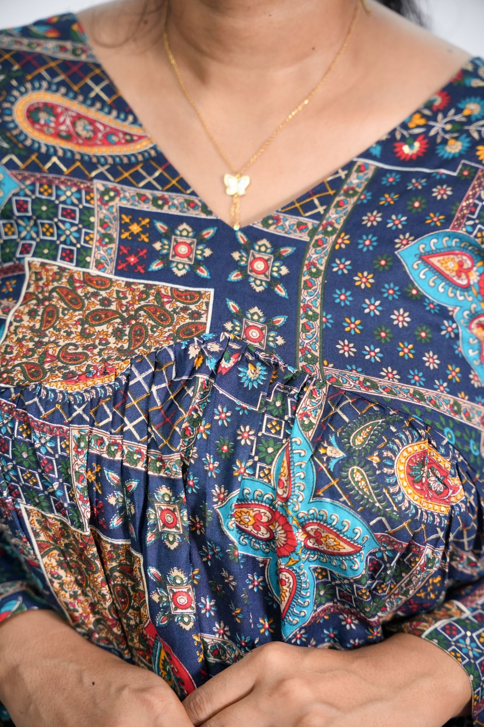 Womens Navy Blue Paisley Print Rayon Peplum Top